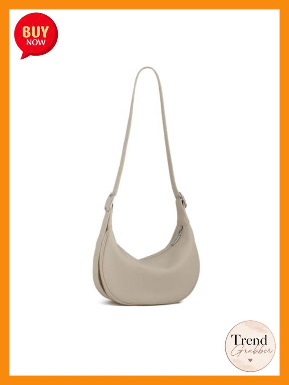 Full Grain Leather Hobo Crossbody Bag Crescent Shoulder Purse with Zipper